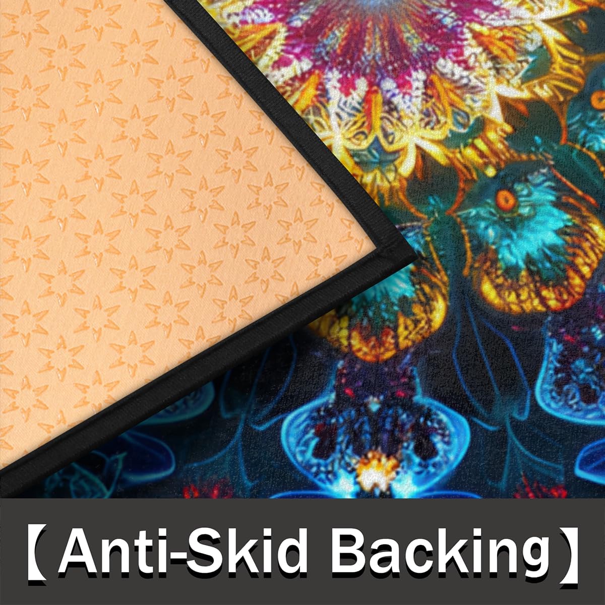 Half Round Door Mat Mandala Pretty Rainbow Half Moon Rug Washable Half Circle Area Rugs Indoor Entrance Non Slip Semi Circle Bathroom Rugs Floor Carpet for Kithen Bedroom Fireplace Decor