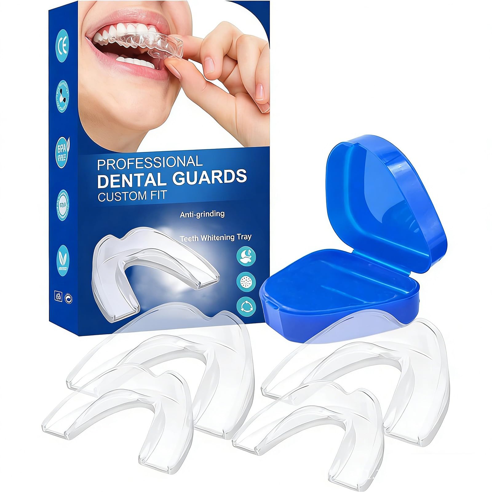4 Piezas Ferula Descarga Bruxismo, Protector Bucal para Dormir, Férula Bruxismo, Férulas Dental Moldeable, Protector Bucal Bruxismo, Protección Dental, Prevenir el Bruxismo y Roncar (2 Tamaños)