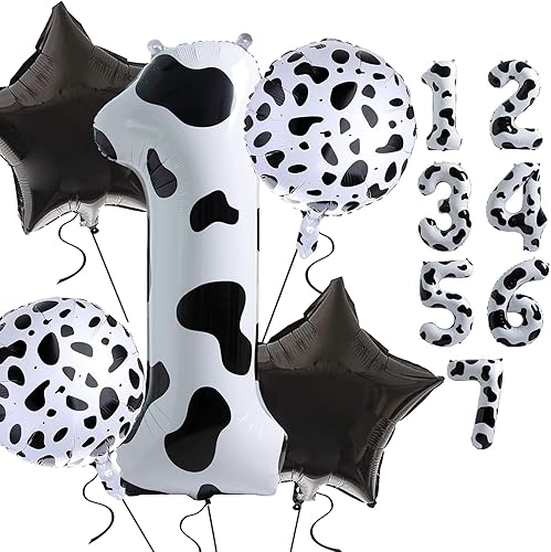 Miniatura 7 de 5 globos con estampado de vaca, globos de número de 40 pulgadas, 2 globos con estampado de vaca blanca, globos temáticos de vaquera occidental para