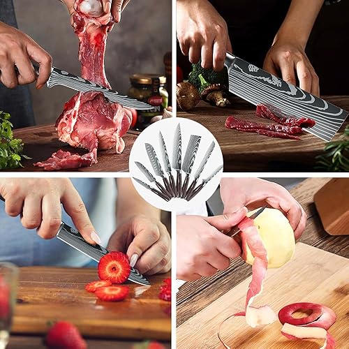 Miniatura 8 de Juego de cuchillos de chef profesional de 8 piezas, caja de regalo, juego de cuchillos en caja de 3.5-8 pulgadas, cuchillo japonés súper afilado de