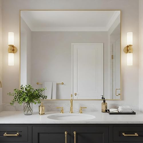 Miniatura 89 de Espejo de baño dorado naranja de 30 x 30 pulgadas para pared, espejo rectangular rectangular con marco de aluminio, moderno grande para dormitorio