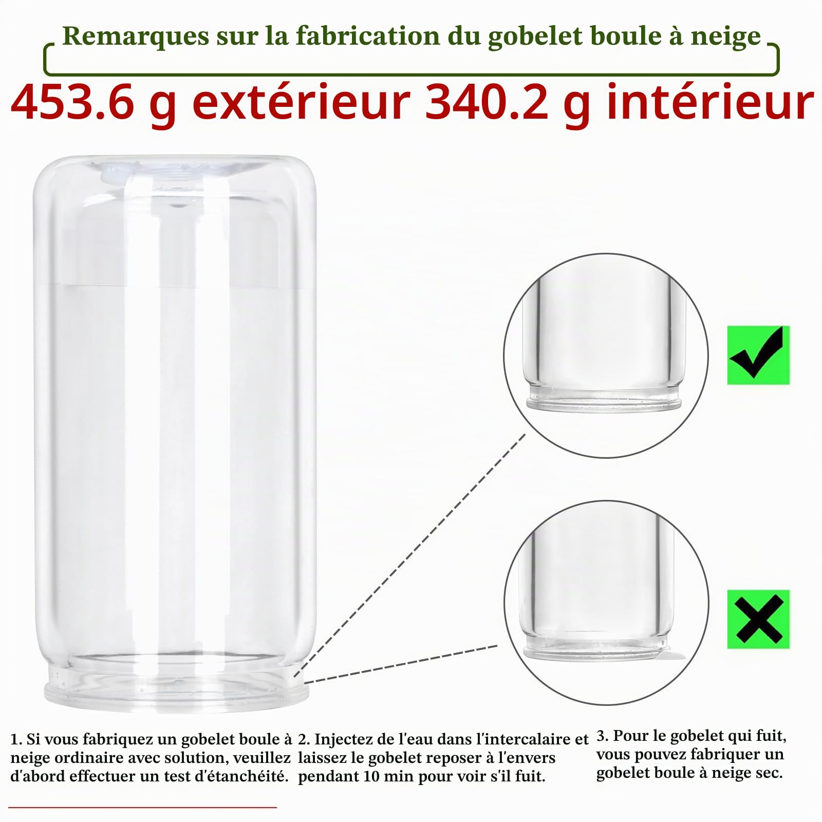 Lot de 6 gobelets en plastique pré-percés à double paroi avec couvercle et paille - 473 ml - Pour boule à neige à paillettes - Cadeau de bricolage (transparent)