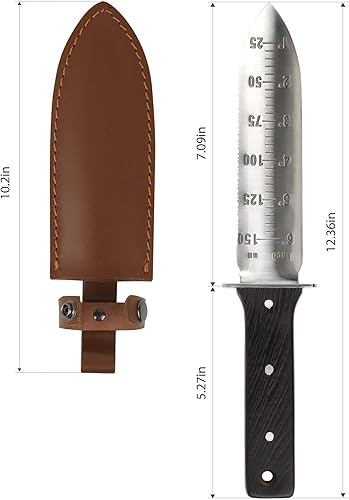 Miniatura 7 de GARTOL Hori Hori - Cuchillo de jardín con funda de cuero, hoja de acero inoxidable de 7 pulgadas, mango de madera de espiga completa, herramientas