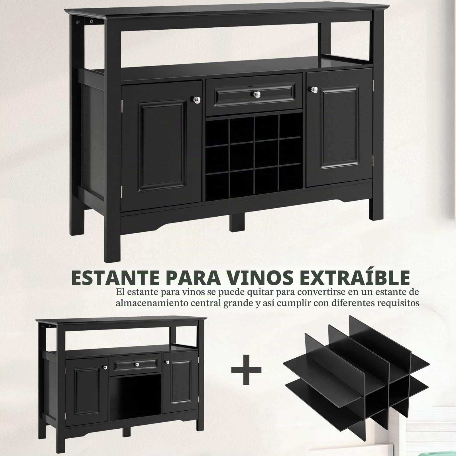 LIFEZEAL Aparador de Cocina con 12 estantes para vinos (Negro)