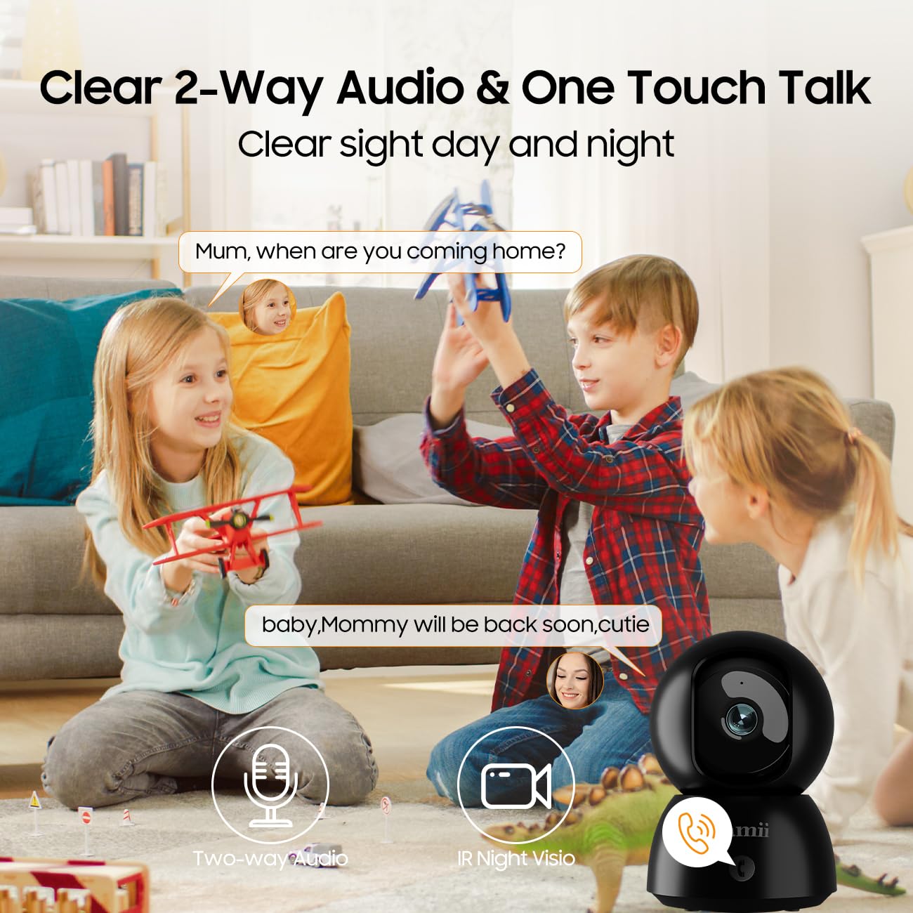 Telecamera di sicurezza 2K per interni, 2.4G e 5G, WiFi per la sicurezza domestica, telecamera per animali domestici/cani/anziani/bambini con app per telefono, visione notturna, archiviazione su cloud