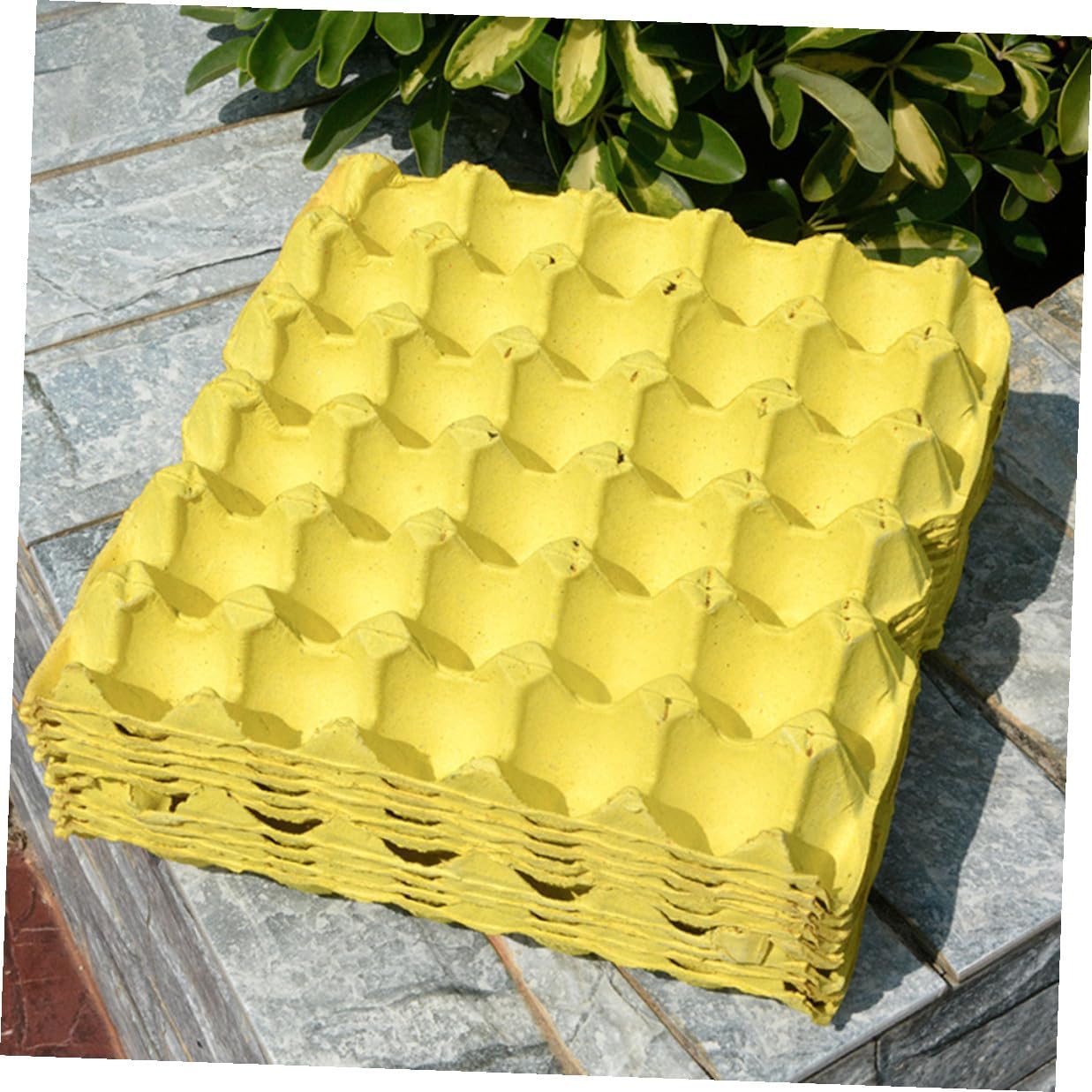 Kisangel 10pcs DIY Paper Pulp Egg Storage Trays for Refrigerator 30-egg Capacity Household Egg Holder Organizer Yellow Eco-friendly Crate for Fridge Use