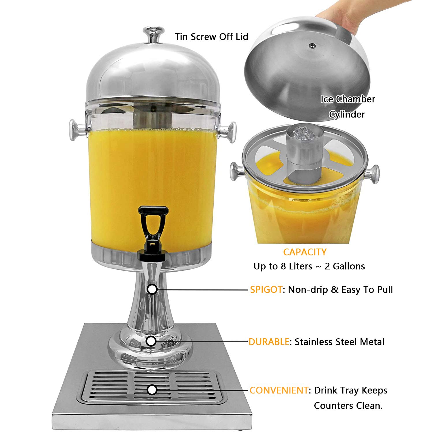 Recipiente térmico de acero inoxidable, Dispensador de bebidas comercial resistente 16L, dispensador jugo frío acero inoxidable con columna hielo/caliente