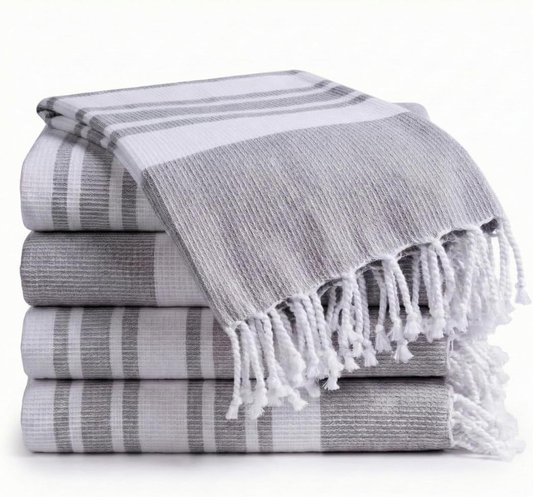 Turkish Beach Towels Set of 4 - Oversized Cotton Beach Towels 40X70 inch - Sand Free Quick Dry Beach Blanket for Adults - Extra Large Towels for Beach Bath Pool Yoga Travel - Grey