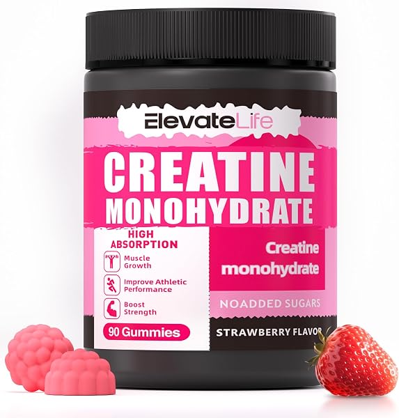NSFCertified Creatine Monohydrate Gummies 5000mg for Men & Women, Chewables Creatine Monohydrate for Muscle Strength, Muscle Builder, Energy Boost, Pre-Workout Supplement(90 Count)-Strawberries