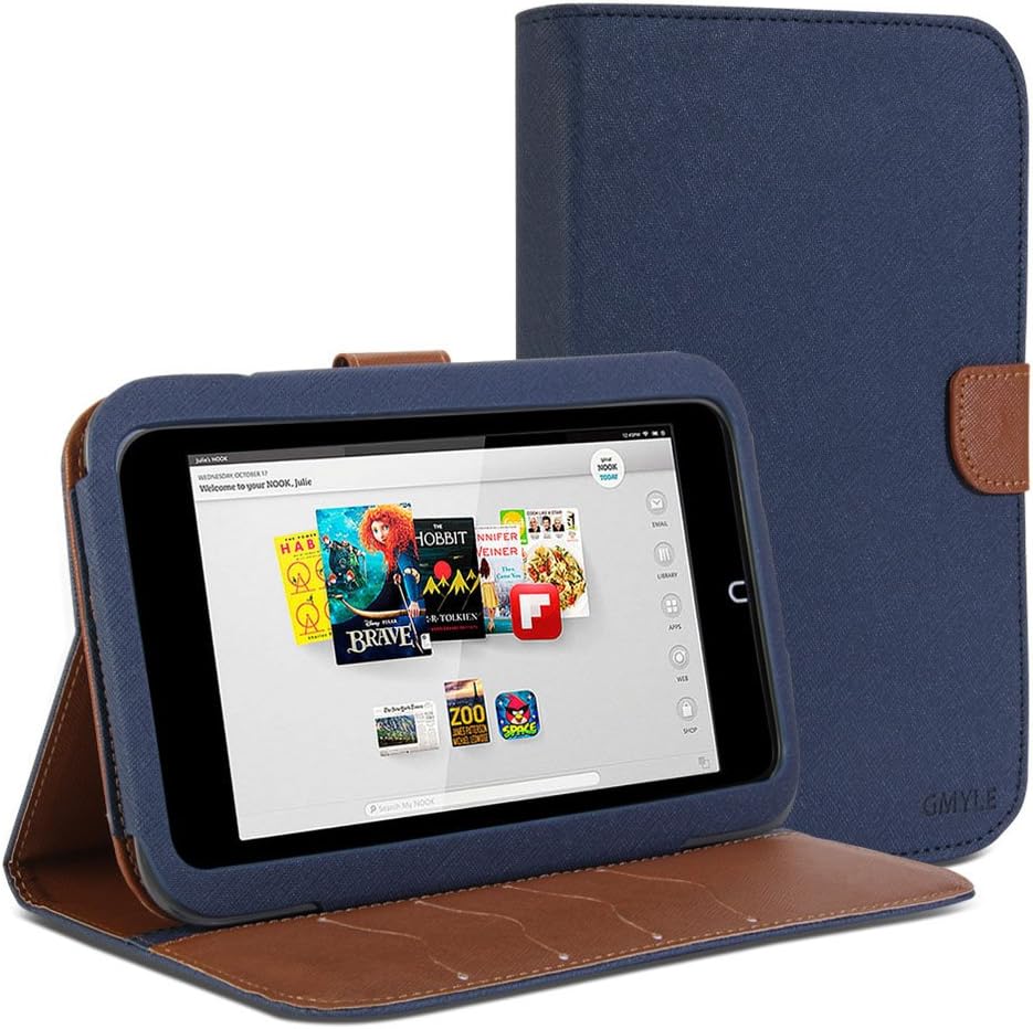 Nook HD 7 Case, GMYLE Wallet Case Classic for Barnes & Noble Nook HD 7 - Navy Blue & Brown Cross Pattern PU Leather Slim Stand Case Cover (with Card Slots and Money Pocket)