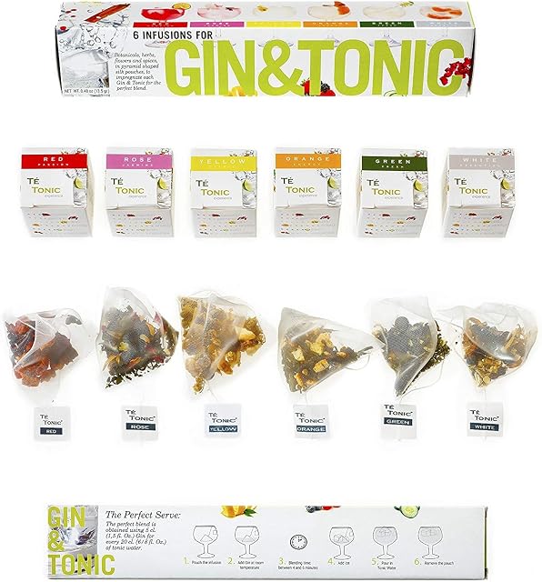 Te Tonic gin gift set Nanopack 6 infusions, gin tea bags for flavoring cocktails with fresh botanicals, perfect gin gift for Men and Women