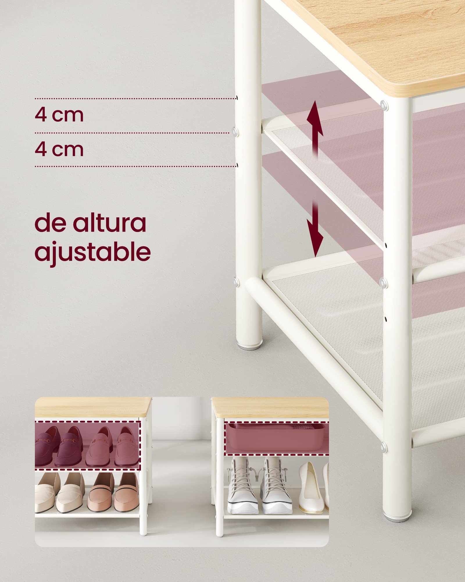 VASAGLE Perchero Zapatero, Perchero Recibidor con Ganchos, Espejo, Banco Zapatero y Estantes, 35 x 98 x 180 cm, Pasillo Dormitorio Salón, Moderno, Roble y Blanco Nube HSR415W09