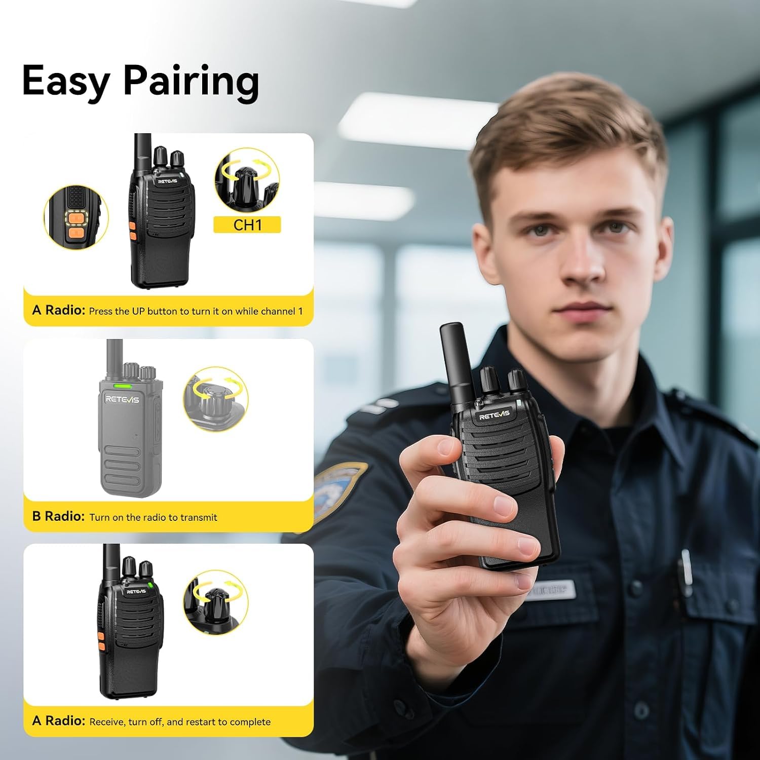 Retevis H777 Walkie Talkie con Auricular, Profesional Walkie-Talkie con Cargador de 10 Ranuras, PMR446 Radio Sin Licencia, VOX, USB-C Walkies con Auricular para Comercial y Seguridad (Negro, 10 Pcs)