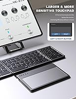 Vista 2 de ZenRich Teclado Bluetooth plegable con soporte y teclado táctil grande, teclado numérico, teclado de bolsillo de viaje para iPad, Windows, iOS