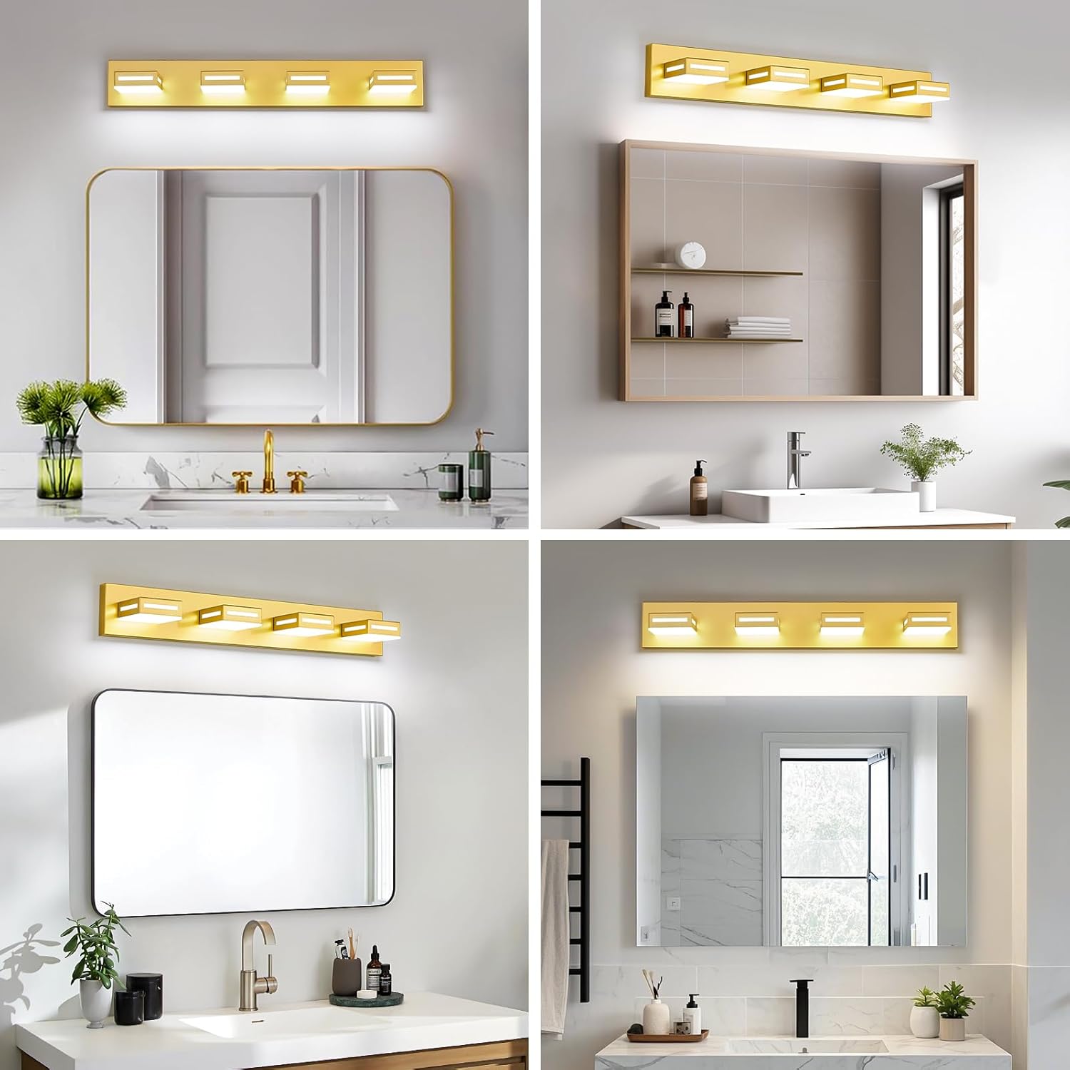 LED Modern Bathroom Light Fixtures, 4-Light 30-Inch Gold Vanity Lights for Bathroom Lighting Fixtures Over Mirror, 6000K Cool White 350° Rotatable Wall Lamp