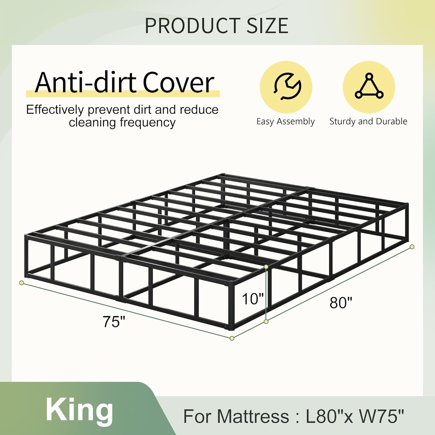10 Inch King Box Spring High Profile, Heavy Duty Metal King Size Box Spring Bed Base with Fabric Cover, Mattress Foundation, Noise Free, Easy Assembly