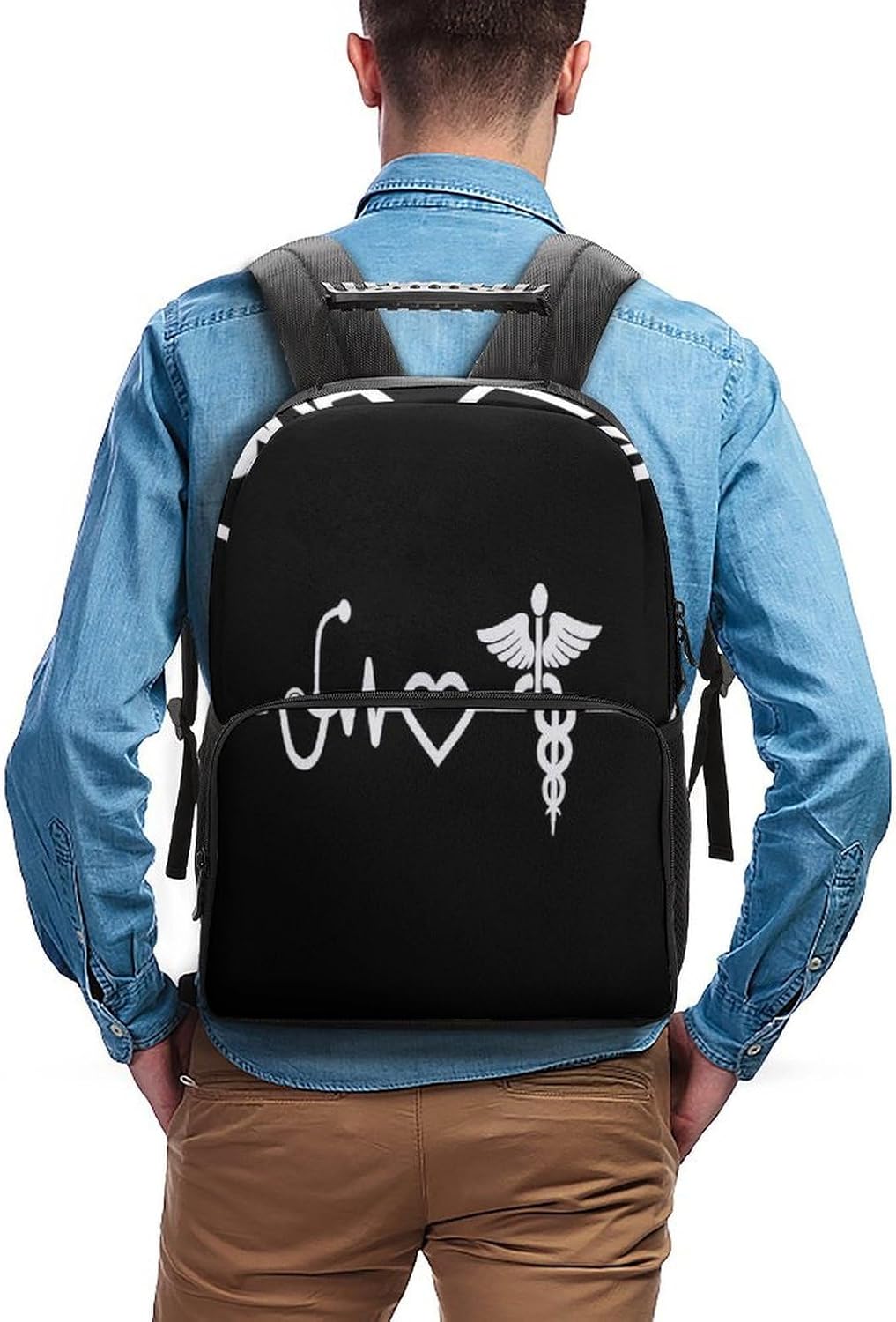 Supdreamc Love Heart Nurse Heartbeat Black And White Rucksack Polyester Anti-Theft Multipurpose Carry On Bag Large Capacity Travel and Sport Backpack Rucksack With Smooth Zippers