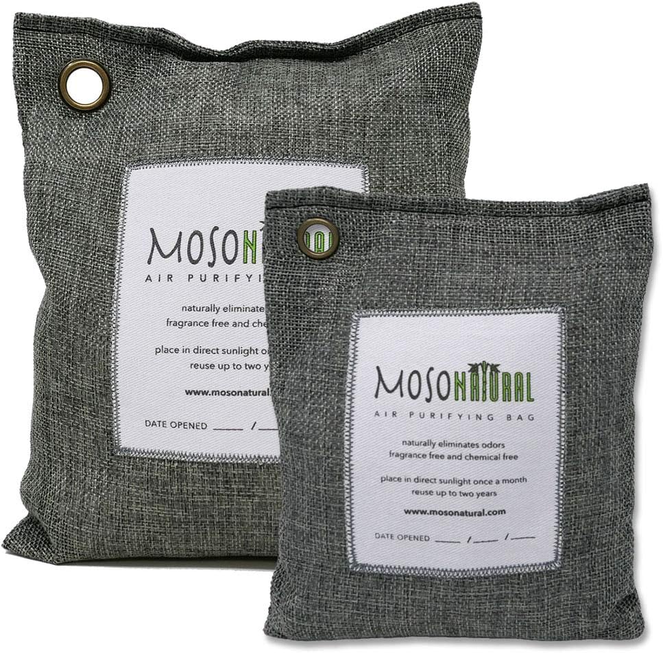 MOSO NATURAL Air Purifying Bag. Bamboo Charcoal Air Freshener, Deodorizer, Odor Eliminator, Odor Absorber for Cars and Home. 200g / 500g Charcoal Color