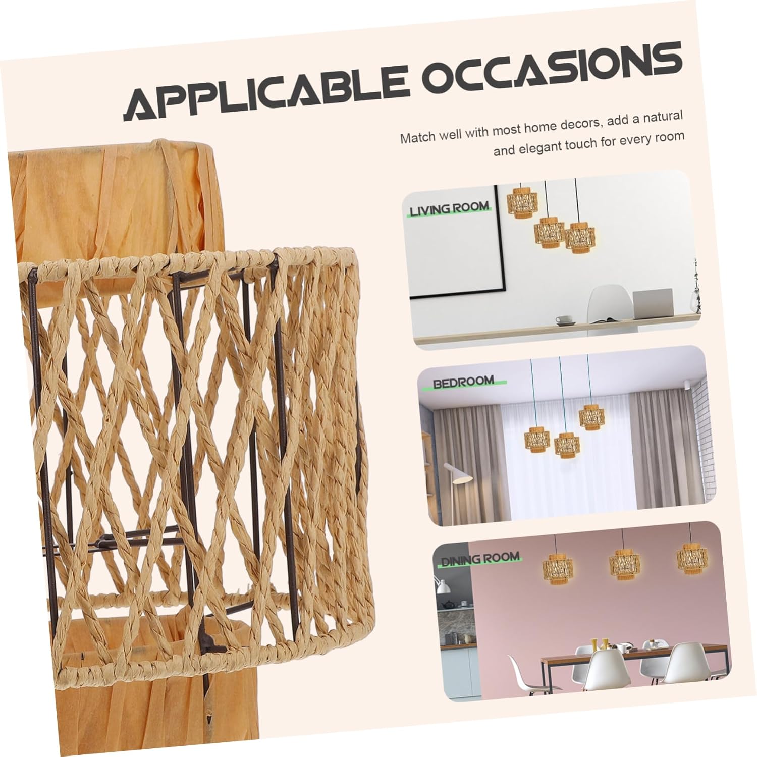 STOBOK Vintage Handwoven Pendant Lamp Shade Rustic Ceiling Light Cover Bohemian Woven Design for Entryway and Home Decor Replacement for Chandeliers and Ceiling Fixtures