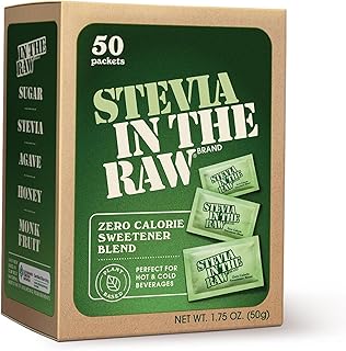 Stevia In The Raw Stevia Sweetener Packets, 50 Ct, Zero Calorie Stevia Sugar Substitute Packets, No Erythritol or Artificial Flavors, Vegan, Gluten Free, Kosher, Low Glycemic Index