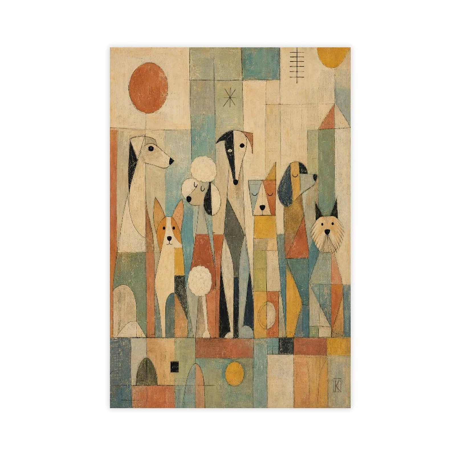 H3b8u2y5 Unframe-Style-6 Dog Group Geometry Canvas Wall Art, Geometric Art Style
