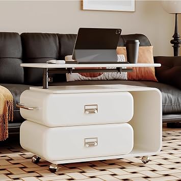 Lift Top Coffee Table for Living Room, Small Side Table End Table Lift Tabletop Night Stand Mobile Coffee Tables with 2 Storage Drawers, Open Shelf And 360 Rotating Desktop, for Bedroom, Apartment,A