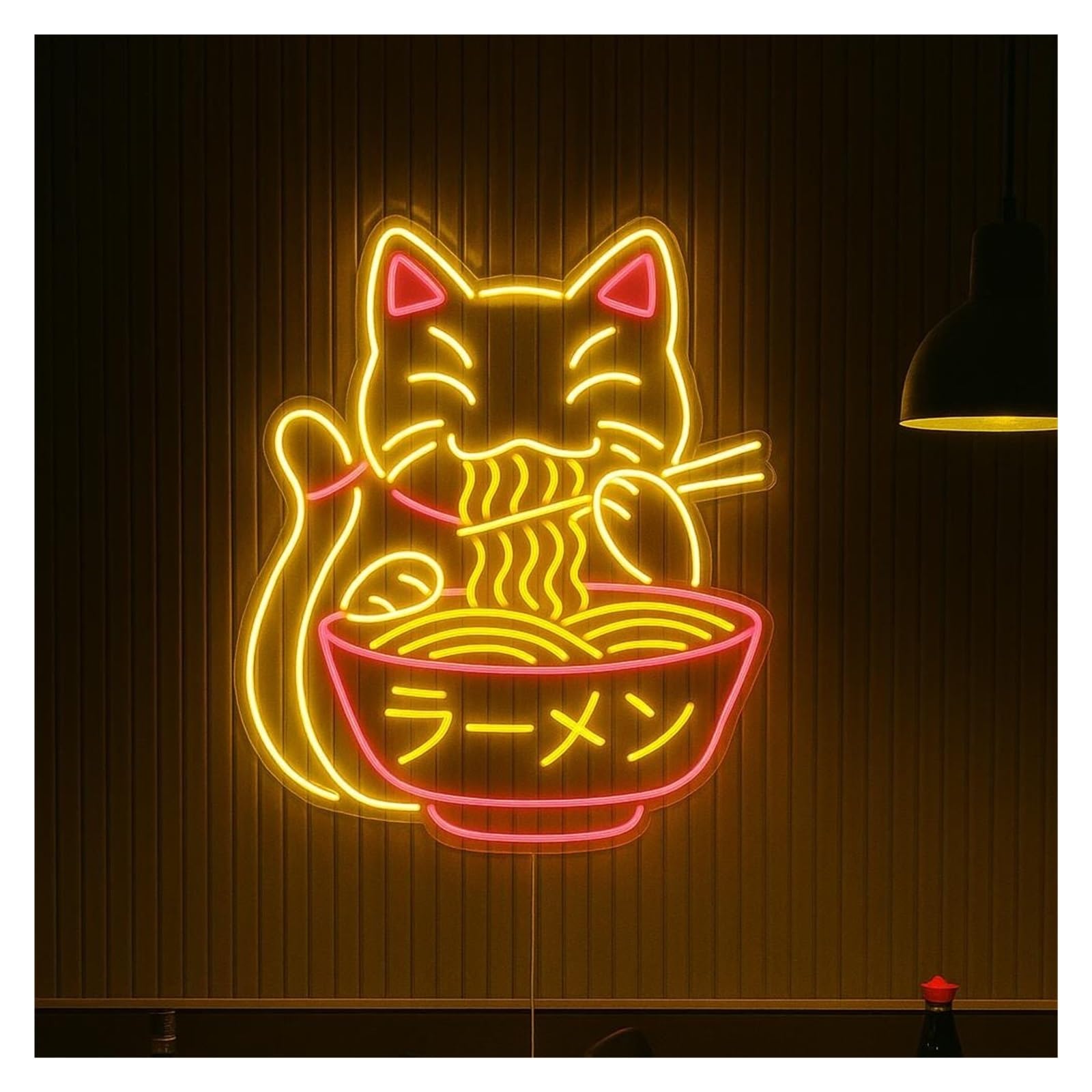 Shouxi A Sign Lamp Ramen Cat Neon Sign, Suitable For Kitchen, Bar Wall Decor With Dimmable 55Cm