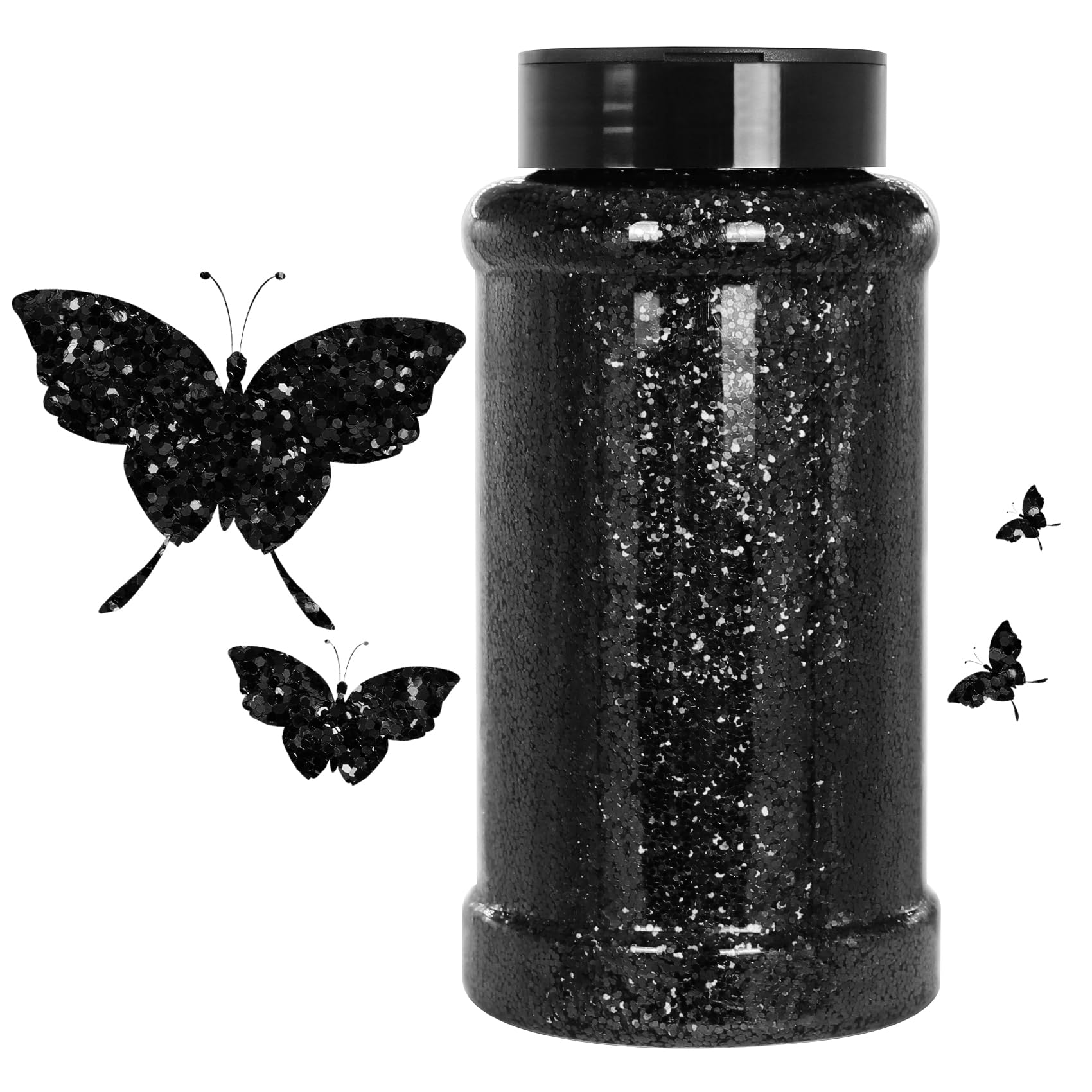WOOGLITTER Black Glitter, 16 Oz (1 Ib), Chunky Glitter for Resin Crafts Nails Tumblers Slime Cosmetic and Festival Decoration - Black Chunky Glitter