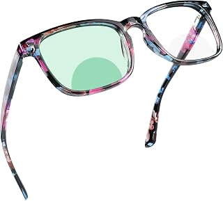 YEIN Bifocal Reading Glasses with Blue Light Blocking Lenses, Bifocal Reader for Women, Vintage Square frame with Spring Hinge (+0.75/+3.25 magnification)
