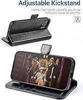 Vista 4 de OCASE Funda tipo cartera compatible con iPhone 13, de piel sintética con tapa tipo folio, con tarjetero, bloqueo RFID, soporte