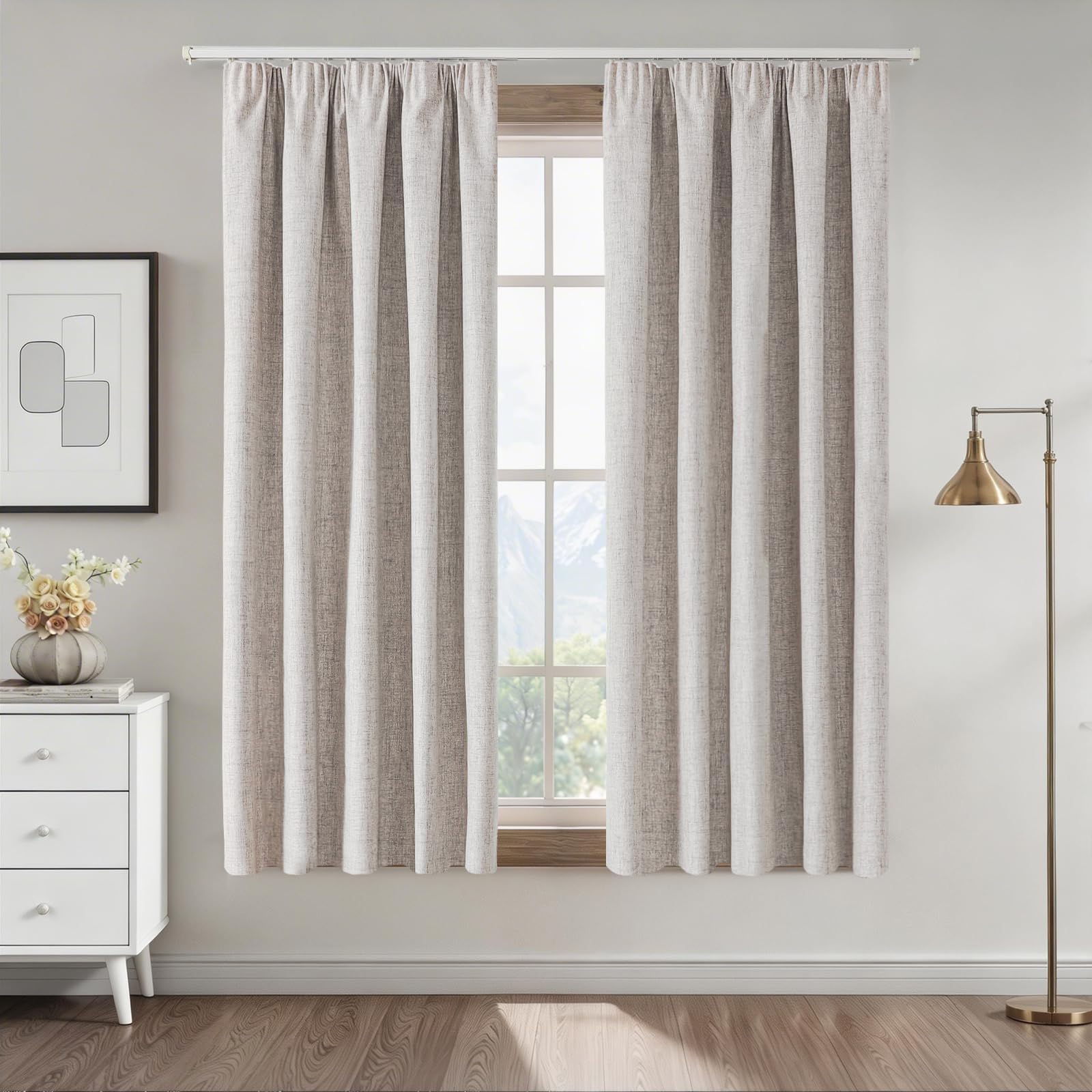 CUCRAF 100% Blackout Pencil Pleat Curtains 46 x 54 Inch Thermal for Living Room Bedroom Kitchen,Off White,2 Panels