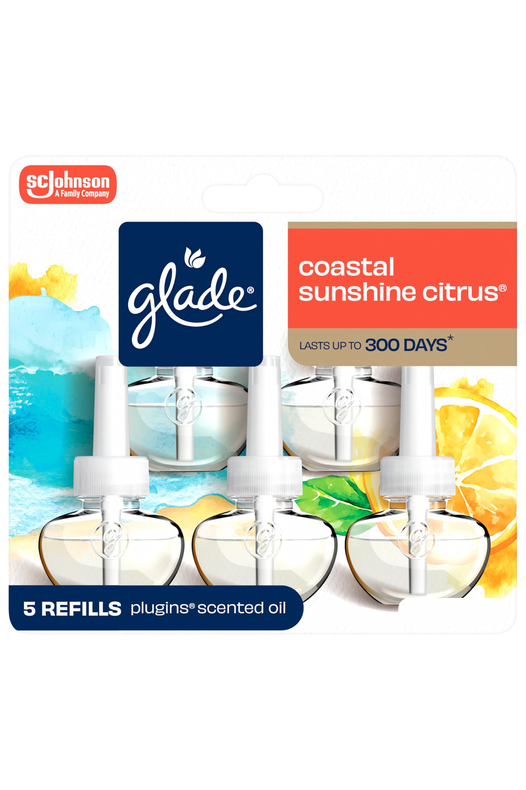 View 1 of *****MISSING TWO REFILLS***Glade PlugIns Coastal Sunshine Citrus Scented Oil Refills, 5 Count