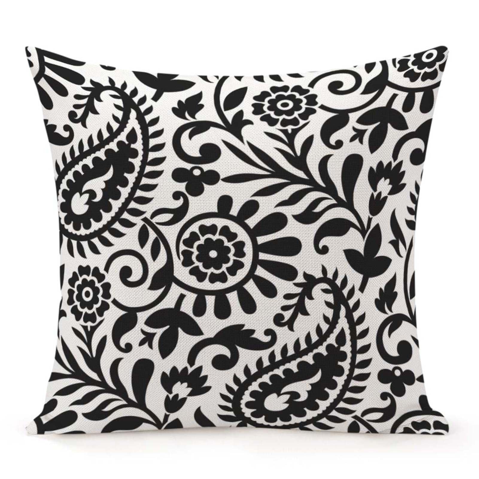 Jiaopenyou Throw Pillow Cover 16x16 Inch,Paisley Black White Throw Pillow Case,Home Decor Cushion Covers for Sofa Living Room Couch Bed