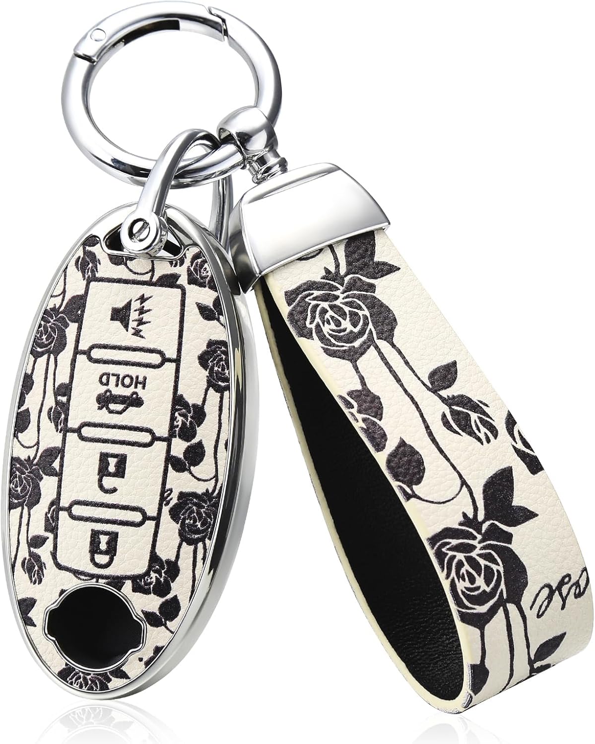 for Nissan Key Fob Cover with Keychain,Soft TPU Key Case Shell Full Protection for Altima Rogue Maxima Sentra Infiniti Armada Sedan Murano Pathfinder Frontier 3 4 5 Button Holder (White Rose)