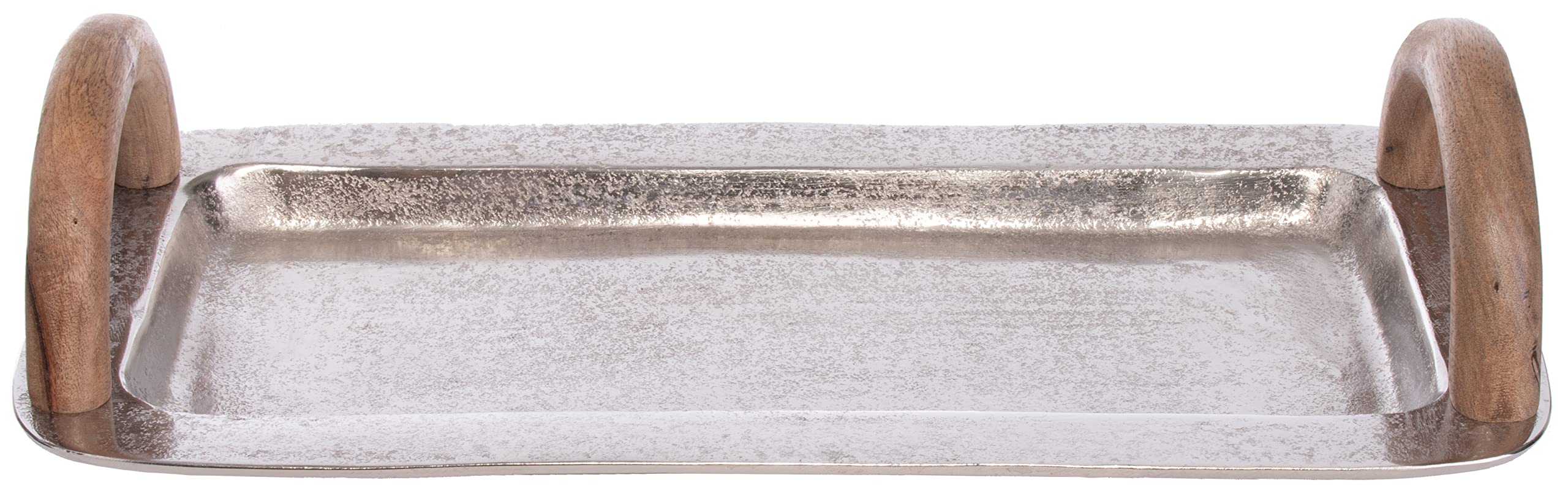 Brandsseller Bandeja para servir con asas de madera, aprox. 40 x 20 cm, bandeja rectangular de aluminio de madera decorativa