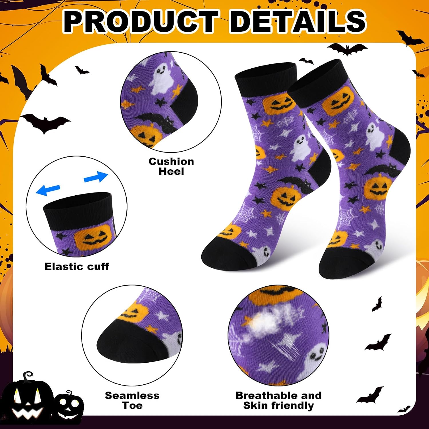 24 Pairs Halloween Socks Bulk for Women Men, Fall Crew Socks