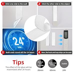 NISUOIEN White Strips with Adhesive - 15 Sets Strong Sticky Double Sided Tape with Hook and Loop - 2 x 4 Inch