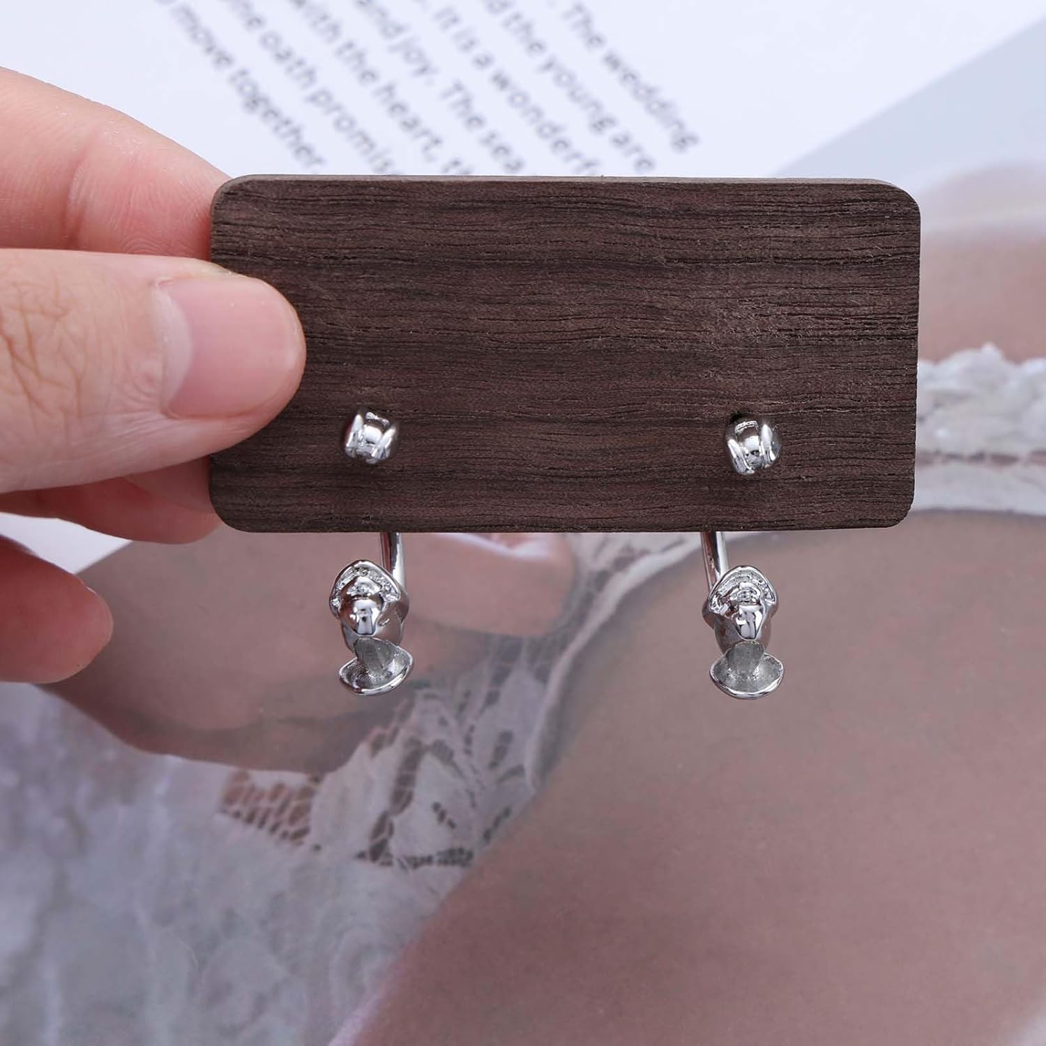 Minimalist Silver Flower Half Hoop Earrings Metal Rose Flower Open Hoop Earrings Tulip Dangle Hoop Earrings Tulip Flower C Shape Earrings Rose Floral Earrings Jewelry for Women - Image 6