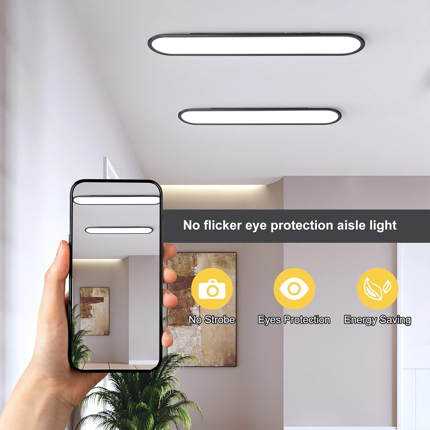 Ganeed Modern Linear Ceiling Light, 36W Dimmable LED Lamp with Remote, High Brightness Long Light, 27.6 Inch Ultra Thin Low Profile Fixture for Bedroom, Kitchen, Closet, Hallway, Black