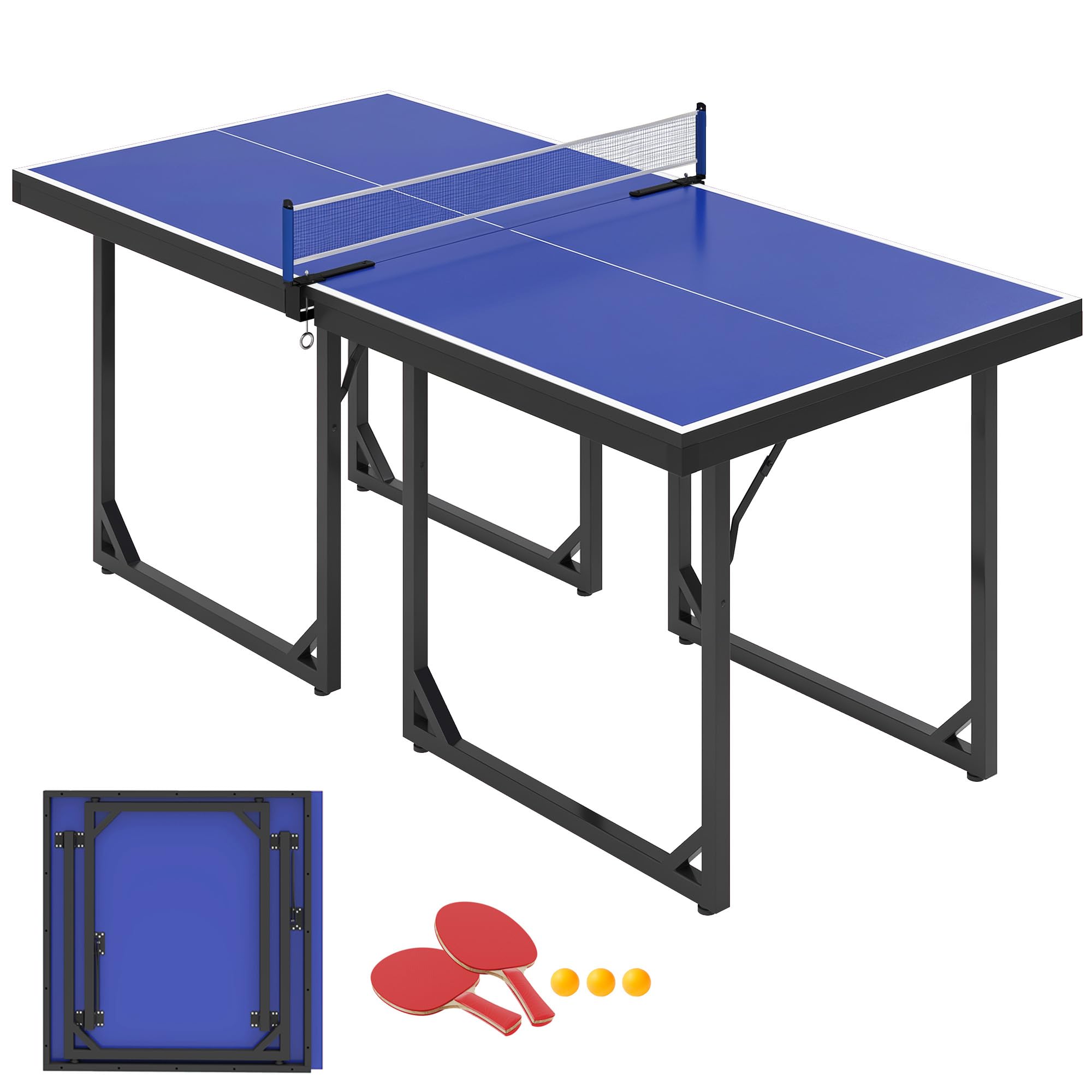 Soozier 6x3ft Compact Midsize Table Tennis Table Multi-Use Family
