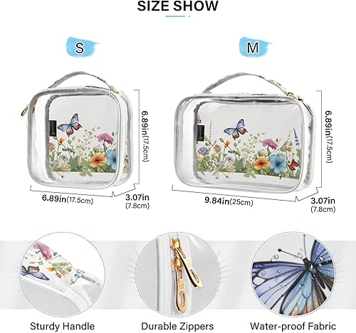 Miniatura 4 de Butterfly Flowers Floral Clear Toiletry Bag for Traveling,2 Pack Makeup Cosmetic Bag with Zipper,Travel Bag for Toiletries,Travel Essentials 21214427