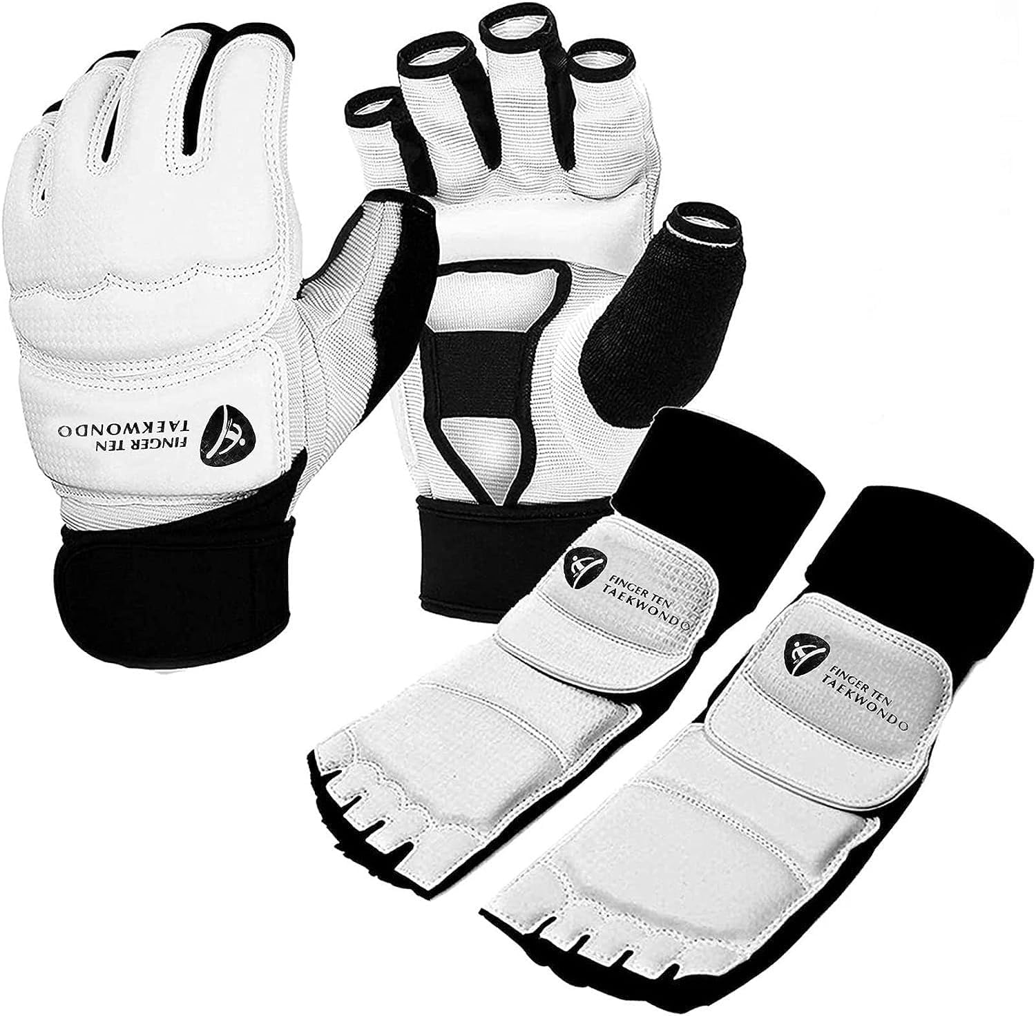 Taekwondo Sparring Gloves Hand Foot Protectors Half Finger Value Set for Boxing Kickboxing,Premium Wrist Wraps Ankle Grar Support Fit Men Women Kids Training