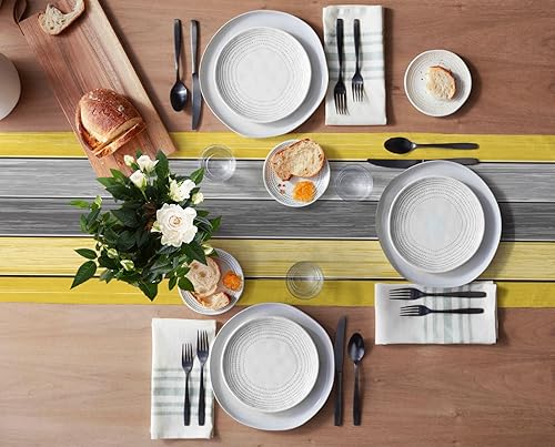 Miniatura 331 de Camino de mesa de algodón y lino estilo granja rústico retro, textura de madera de granero, color degradado marrón y gris, antideslizante,