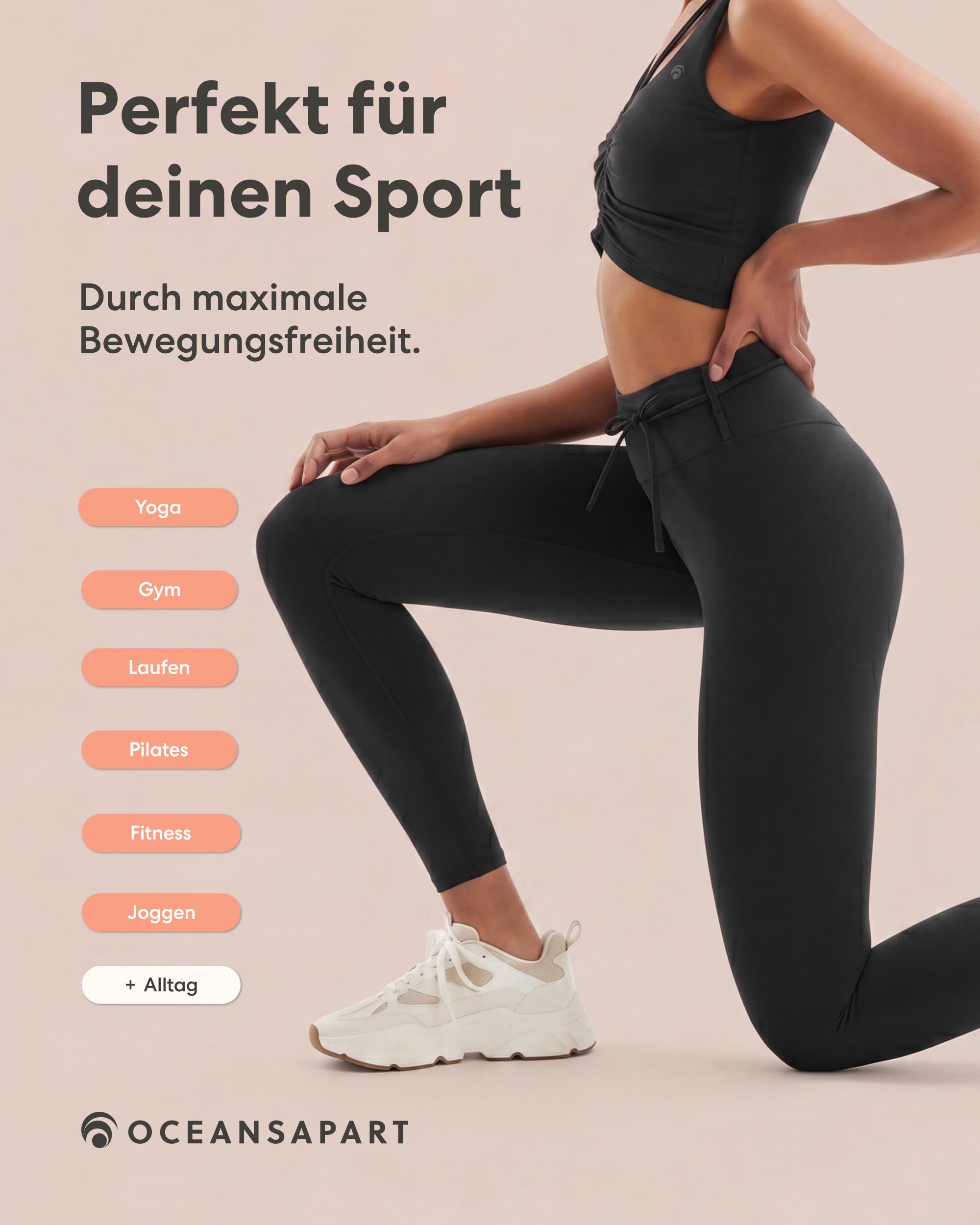 OCEANSAPART Gianna Pant - Sport Leggings Damen High Waist Blickdicht | Bundkordel & Anti-Rutsch Silikonband – Schnelltrocknend & Formgebend – Yogahose & Kompressionshose