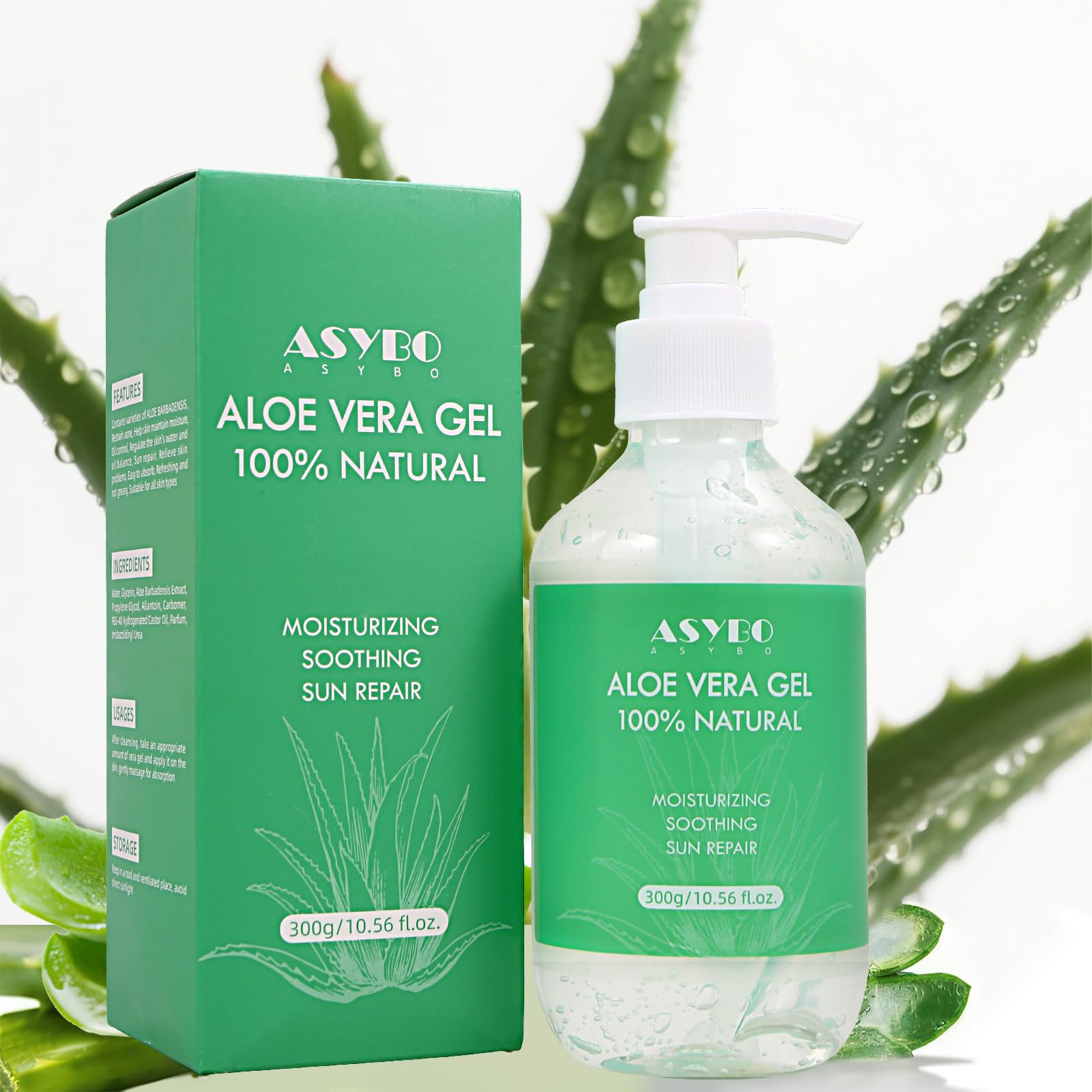 Żel Aloe Vera 300 ml – 100% czysty aloes do twarzy, ciała, włosów, uspokajający i odżywczy krem z aloesu do suchej skóry, poparzeń słonecznych, trądziku, balsamu po opalaniu
