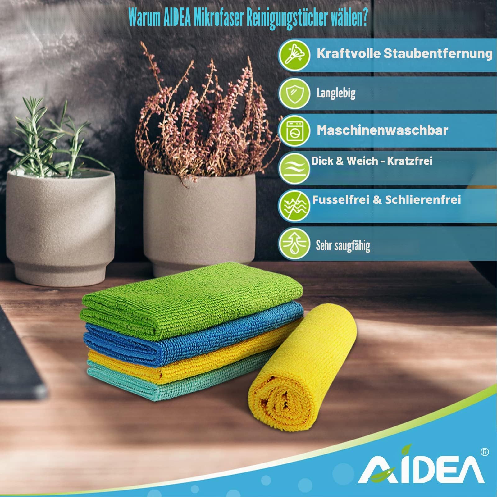 AIDEA Mikrofaser Reinigungstücher Lappen Putztücher Fenster Tücher Mikrofasertücher Geschirrtücher 100 Stück, 30x30cm