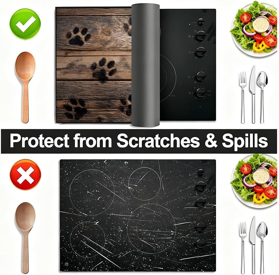 Stove Top Covers for Electric Stove Kitchen Stove Top Cover Paw Print Wood Pattern Design for Kitchen Counter Decor 28.3x20.5 Inch