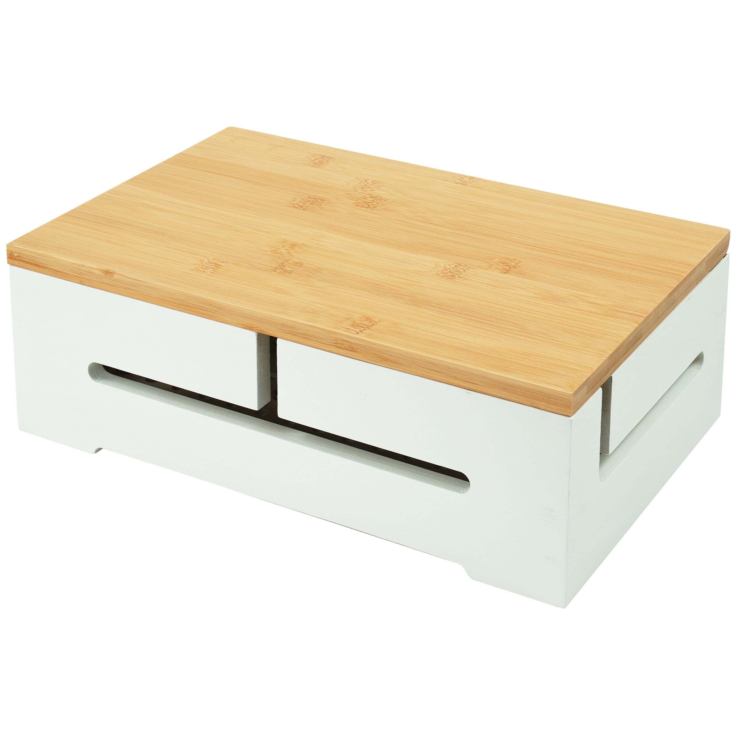 Relaxdays Bamboo Cable Box with Ventilation, Power Strip Storage, 11x32x22 cm, White