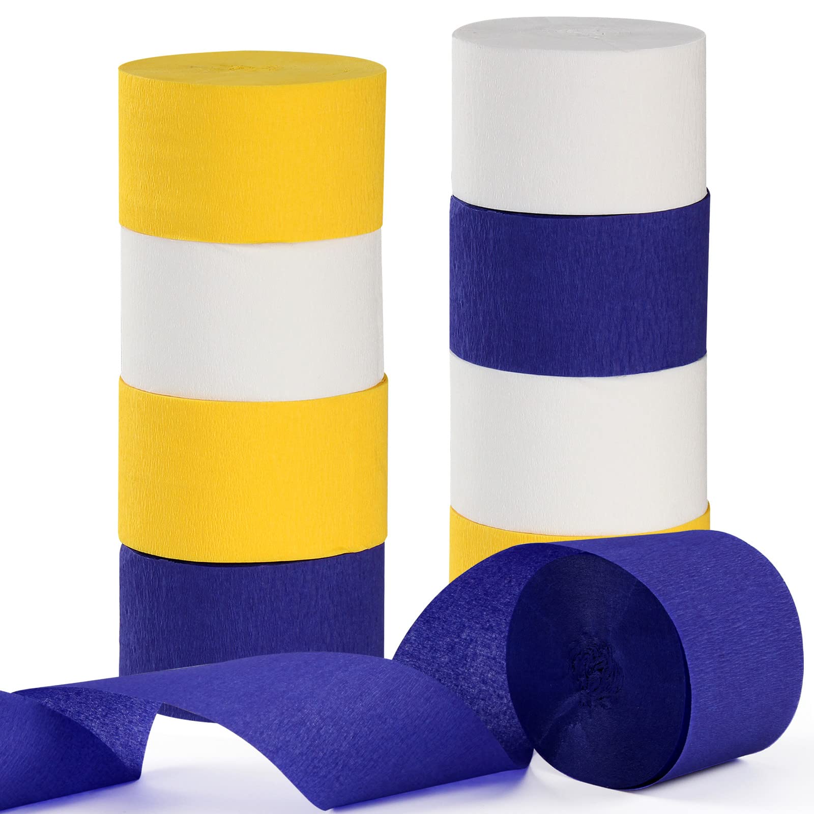 Navy-Blue White-Yellow Party-Decorations Supplies Streamers - 8 Rolls Graduation Wedding Birthday Baby Bridal Shower Crepe Tissue Paper Streamer