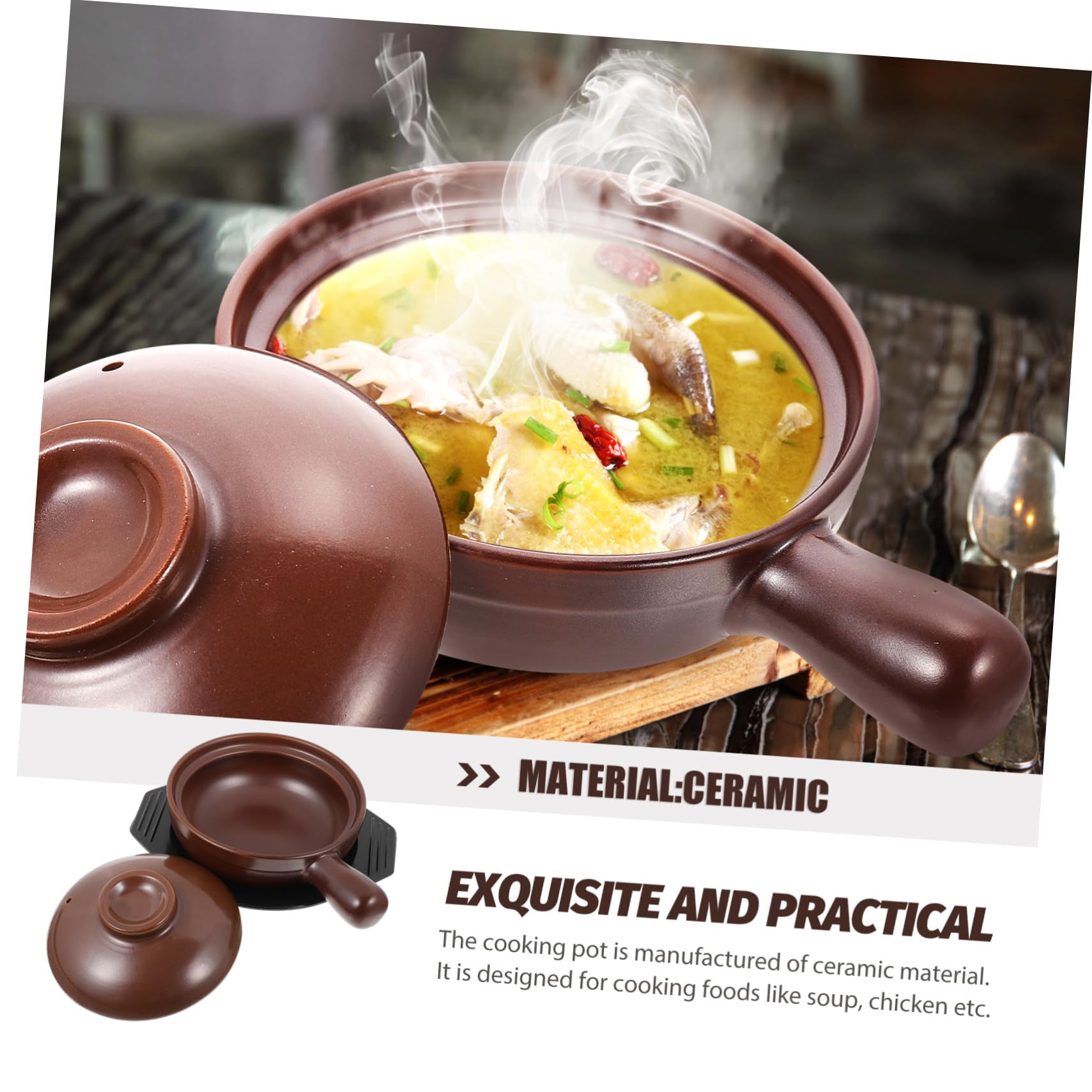 BESTonZON 1juego Cacerola De Cerámica Con Mango Olla Para Sopa Y Guiso Resistente Altas Temperaturas Para Cocina Casa Y Restaurantes
